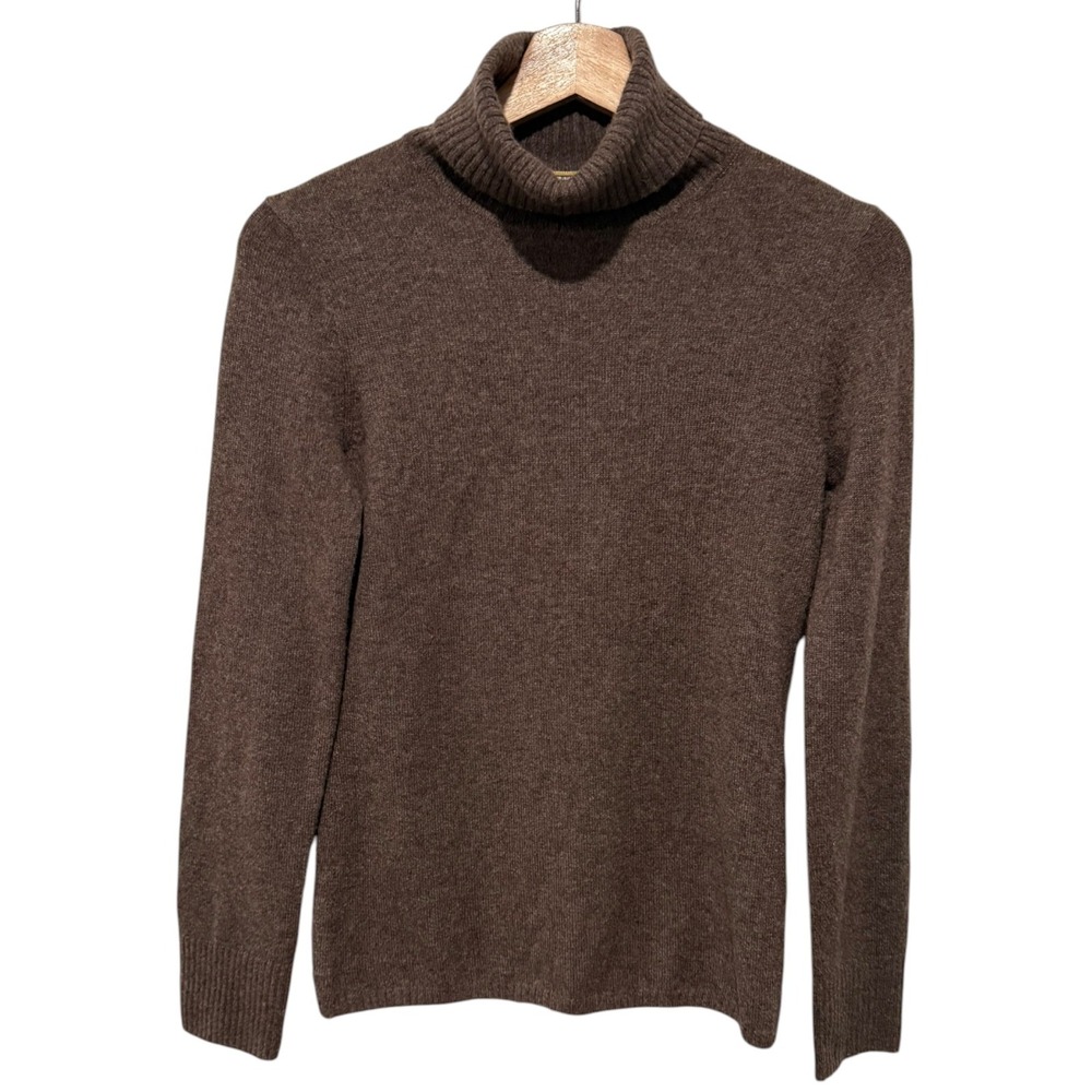 J.Crew Womens 100% Cashmere Turtleneck Sweater Sz S Brown Preppy Pullover